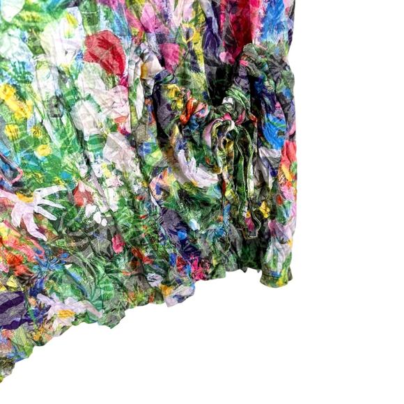 Shana Medium Wearable Art Vibrant Floral Spring Summer Crinkle Blouse Shirt Top - Picture 8 of 10